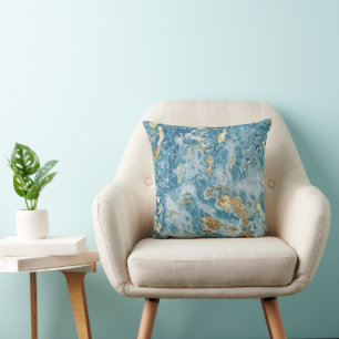 Coussin Marbre Abstrait Luxueux Bleu et Or
