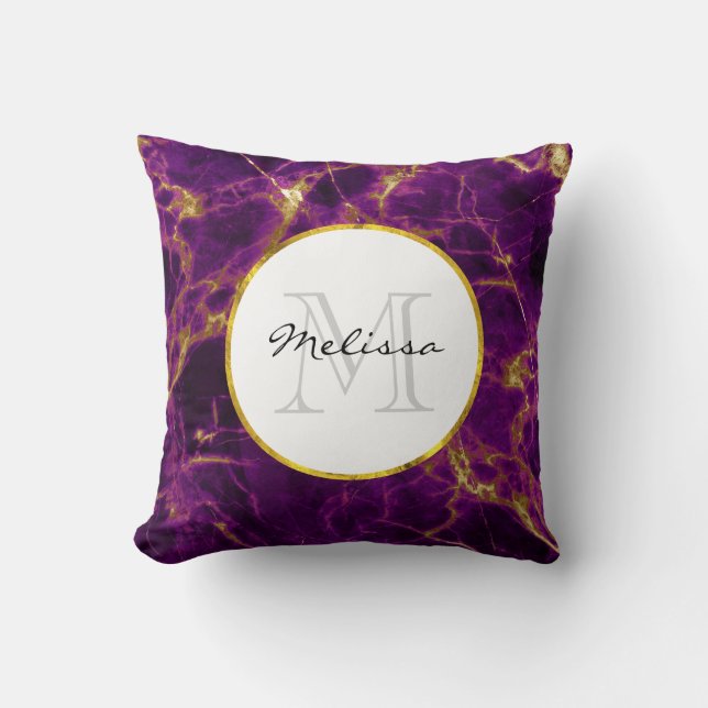 Coussin Marbre Abstrait moderne violet et or (Recto)