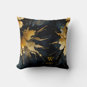 Coussin marbre abstrait or noir