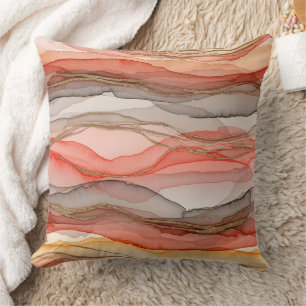 Coussin Marbre Abstrait Or Veiné Terre Cuite Chaud