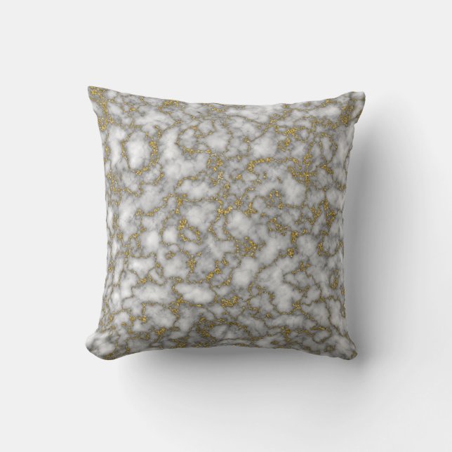 Coussin Marbre abstrait pailleté blanc et or tendance  (Recto)