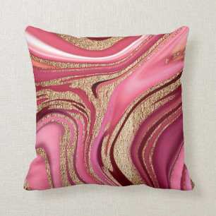 Coussin marbre Abstrait rose liquide avec parties scintill