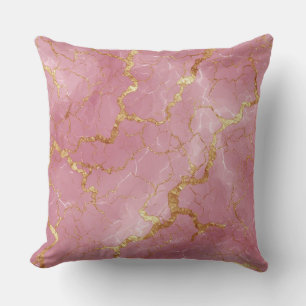 Coussin Marbre Abstrait Rose Tendre avec Dorure Brillante