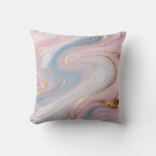Coussin Marbre Abstrait Tourbillon Rose Bleu Or