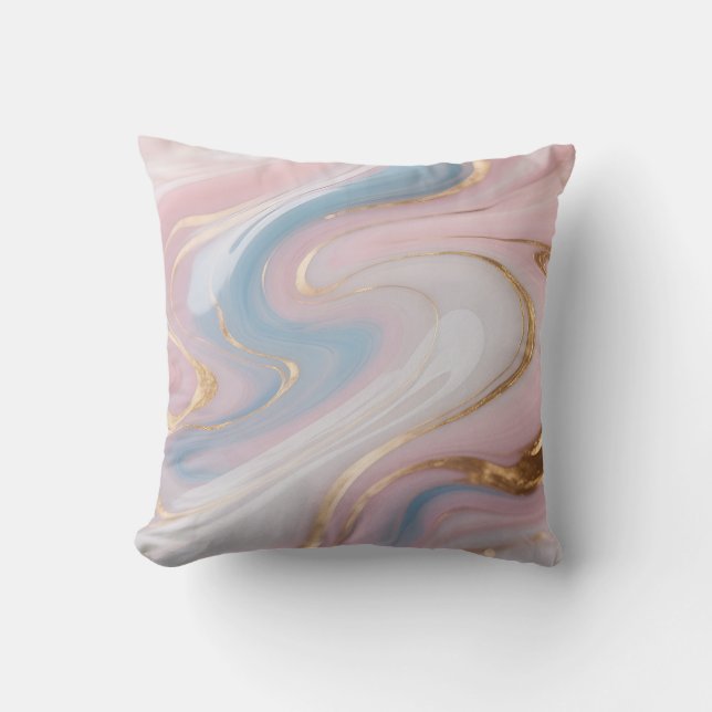 Coussin Marbre Abstrait Tourbillon Rose Bleu Or (Recto)