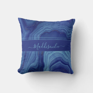 Coussin Marbre Agate Bleue monogramme nom