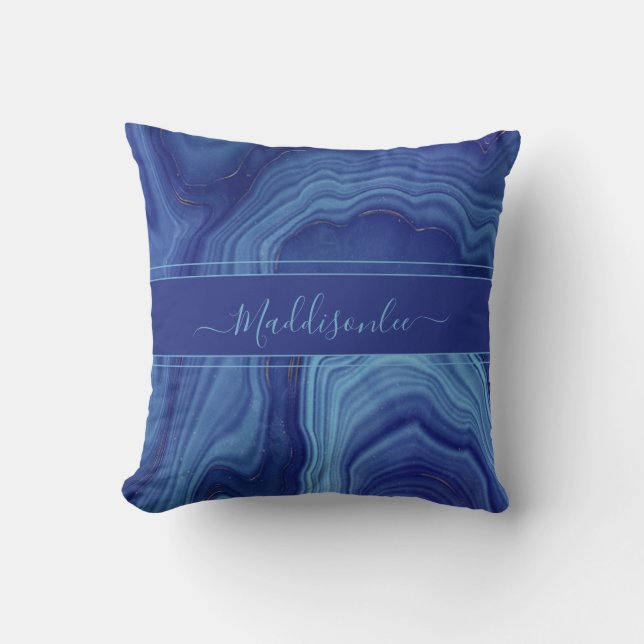 Coussin Marbre Agate Bleue monogramme nom (Recto)