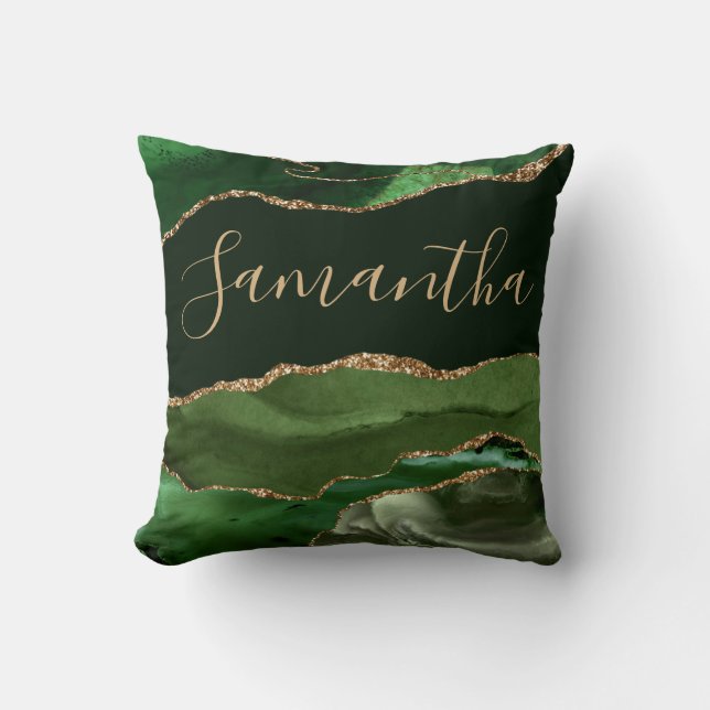 Coussin Marbre Agate Pailleté Or Faux et Vert (Recto)