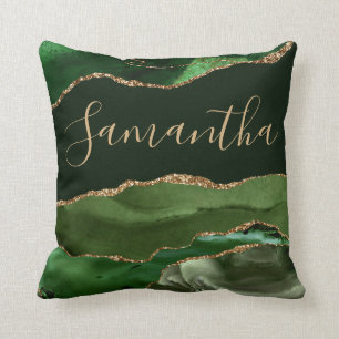 Coussin Marbre Agate Pailleté Or Faux et Vert