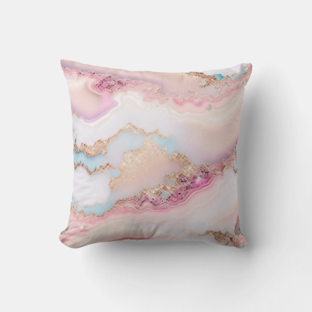 Coussin Marbre Agate Populaire Blue Rose Gold Collection (Recto)