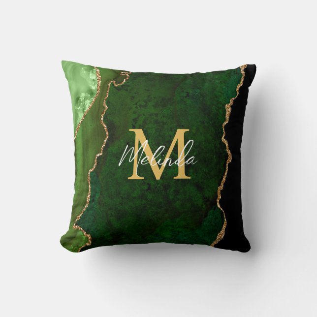 Coussin Marbre Agate Vert et Or (Recto)