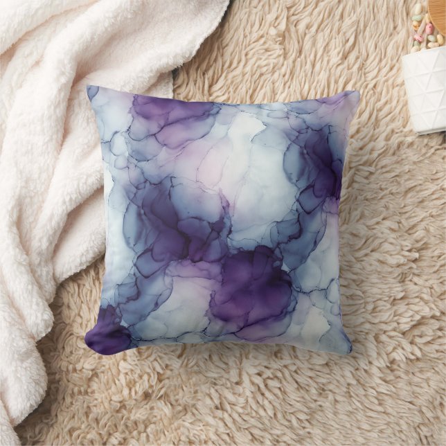 Coussin Marbre aquarelle bleu doux et violet lavande (Couverture)