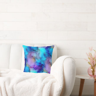 Coussin Marbre aquarelle bleu sarcelle et violet