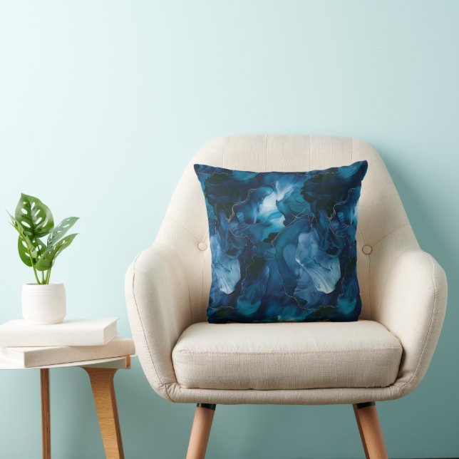 Coussin Marbre aquarelle bleu sarcelle foncé lunatique (Chaise)