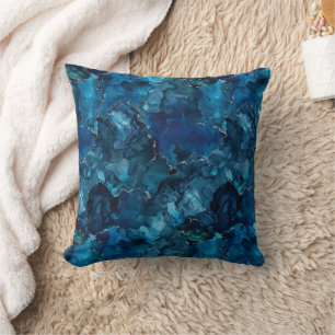 Coussin Marbre aquarelle bleu sarcelle profond luxe