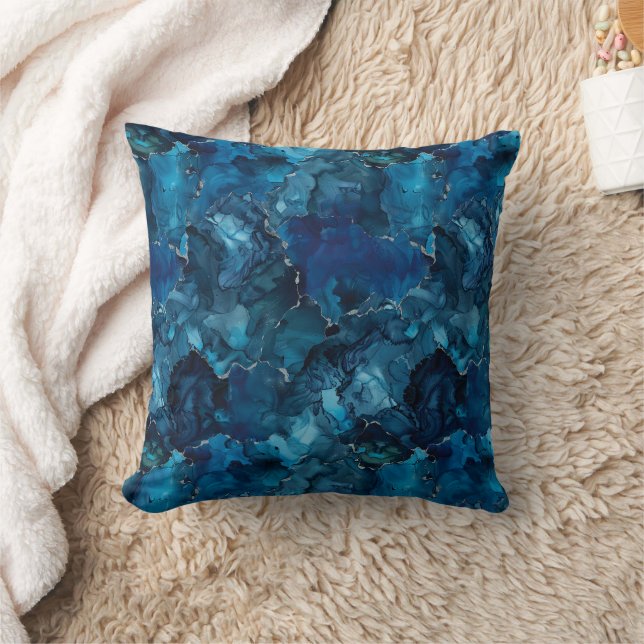 Coussin Marbre aquarelle bleu sarcelle profond luxe (Couverture)