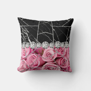 Coussin Marbre Argenté Blanc Rose Noir Paillettes