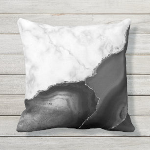 Coussin Marbre Blanc Agate Noire Paillettes Argentées