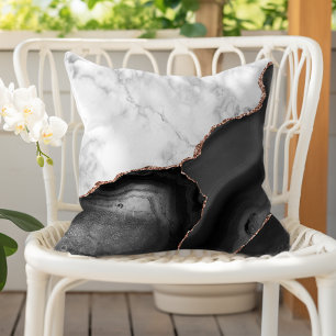 Coussin Marbre Blanc Agate Noire Rose Or Faux Paillettes