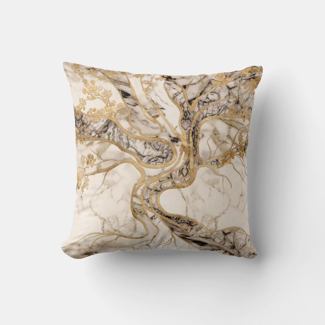 Coussin Marbre blanc Arbre de vie Abstrait (Recto)