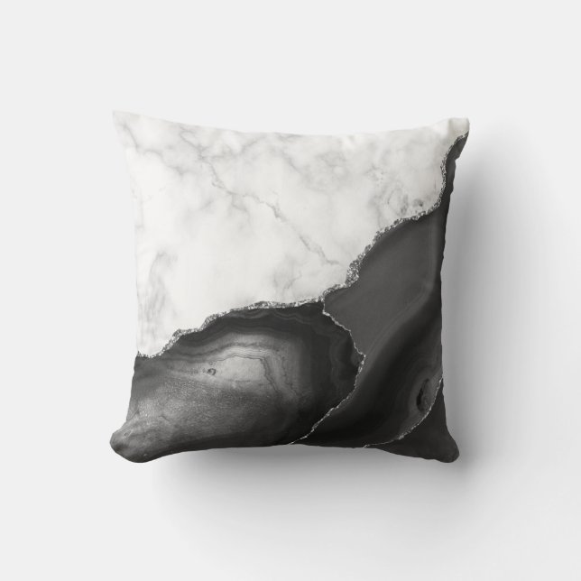 Coussin Marbre blanc Black Agate Parties scintillant en ar (Recto)