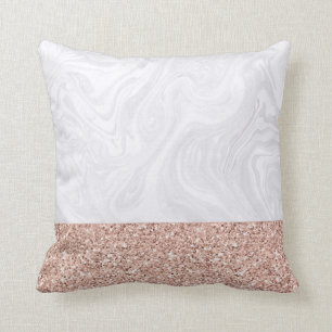Coussin Marbre blanc chic avec Parties scintillant or Rose