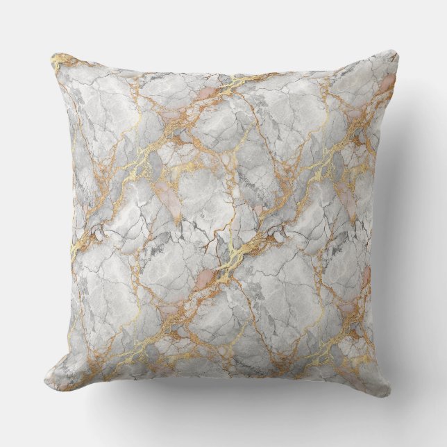 Coussin Marbre blanc de luxe pierre & motif de veine d'or (Recto)