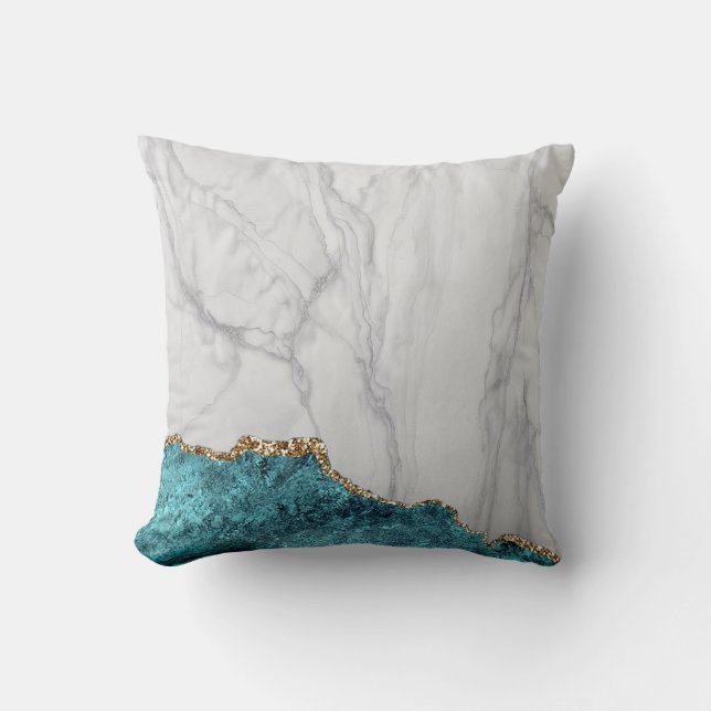 Coussin Marbre Blanc Doré Agate Noire (Recto)