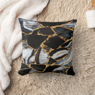 Coussin Marbre blanc doré et noir