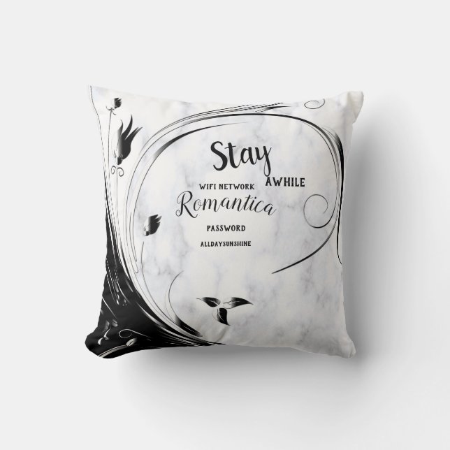 Coussin Marbre blanc, Graphique en fibre noire (Recto)