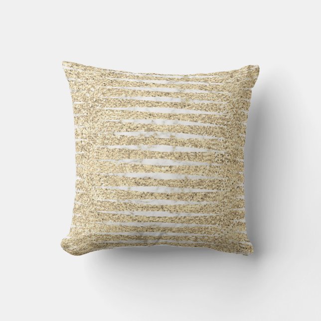 Coussin Marbre blanc Gris Faux Or Parties scintillant rayu (Recto)