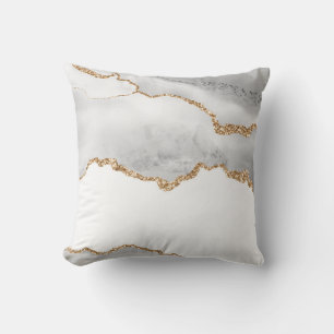 Coussin Marbre Blanc Grisé Agate Raffiné Paillettes Dorées