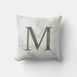 Coussin Marbre blanc Monogramme personnalisé et nom