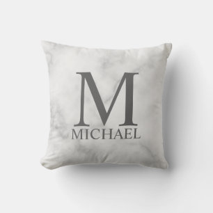 Coussin Marbre blanc Monogramme personnalisé et nom