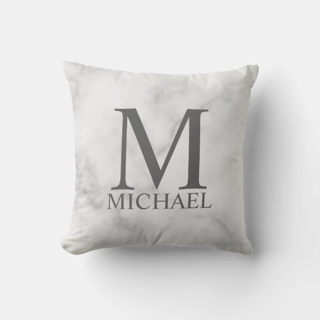 Coussin Marbre blanc Monogramme personnalisé et nom (Recto)