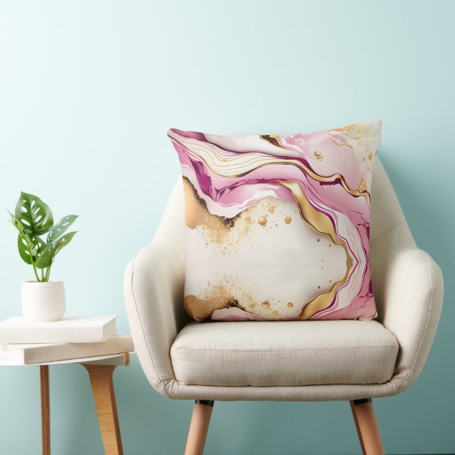 Coussin Marbre blanc or rose élégant (Chaise)