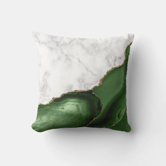 Coussin Marbre Blanc Paillettes d'Or Agate Verte (Recto)