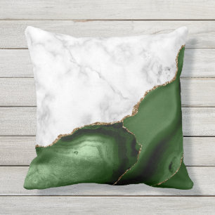 Coussin Marbre Blanc Paillettes d'Or Agate Verte