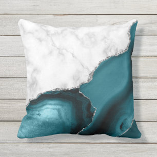 Coussin Marbre blanc Turquoise Agate Argent