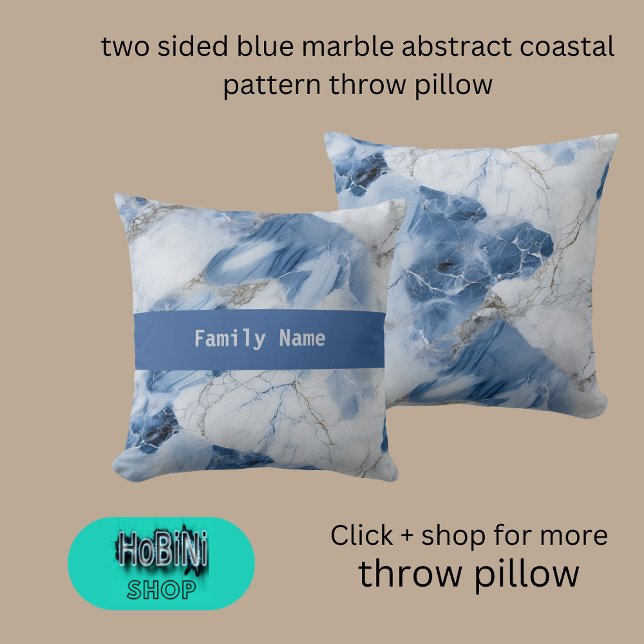 Coussin marbre bleu à deux côtés abstrait motif côtier (two sided blue marble abstract coastal pattern throw pillow)
