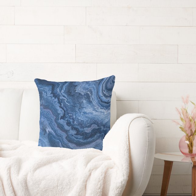 Coussin Marbre Bleu Abstrait Profond (Canapé)