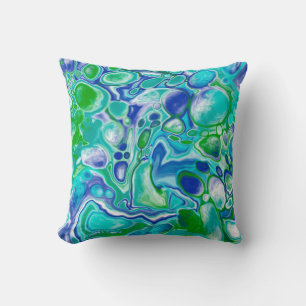 Coussin Marbre bleu et vert Fluid Art Abstrait