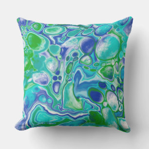 Coussin Marbre bleu et vert Fluid Art Abstrait