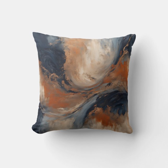 Coussin Marbre bleu marine orange bleu clair tourbillonnan (Recto)