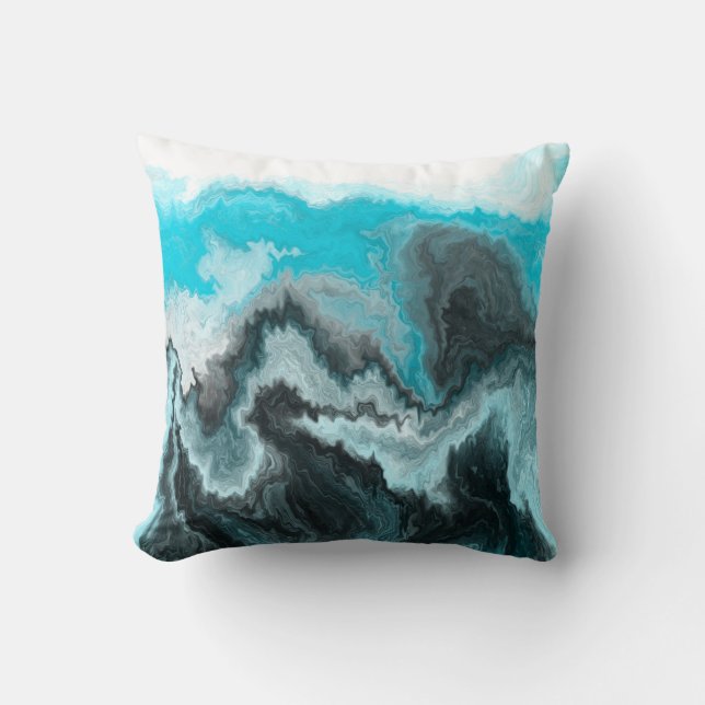 Coussin Marbre bleu, noir et gris Fluid Art (Recto)