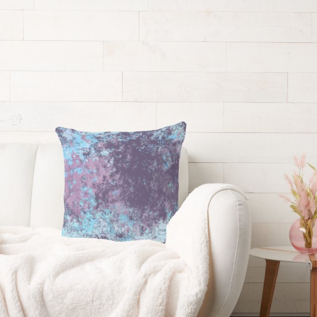 Coussin Marbre bleu, rose et violet Abstrait (Canapé)