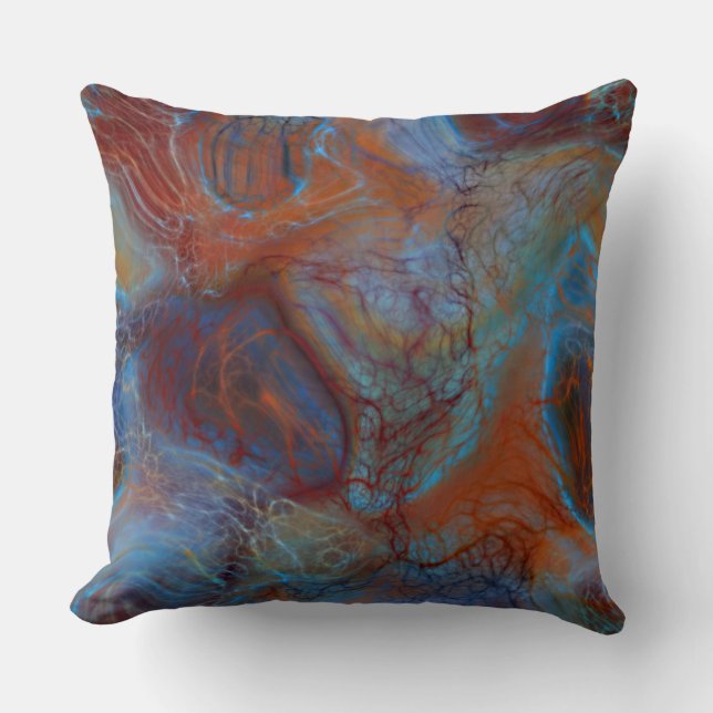 Coussin Marbre bleu, rouge et rouille abstrait (Recto)