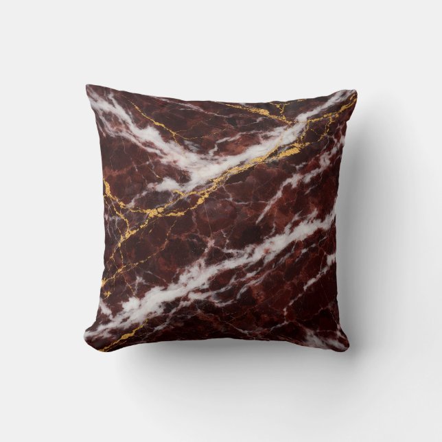 Coussin Marbre Burgundy Royale avec Veines Blanches et Dor (Recto)