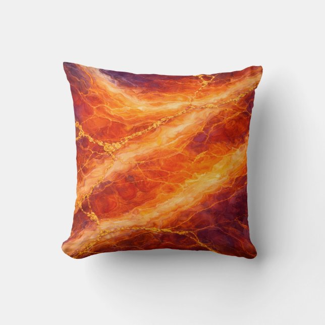 Coussin Marbre Coucher de Soleil avec Veinures Dorées (Recto)