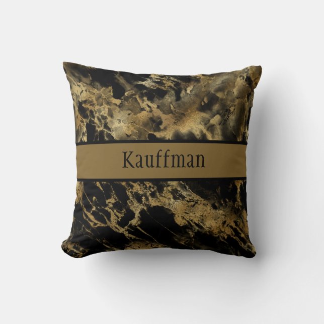 Coussin Marbre d'agate noir et or Monogramme Tendance Chic (Recto)